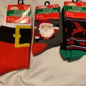 Holiday Time Red and Black Casual Christmas Socks bundle of 3